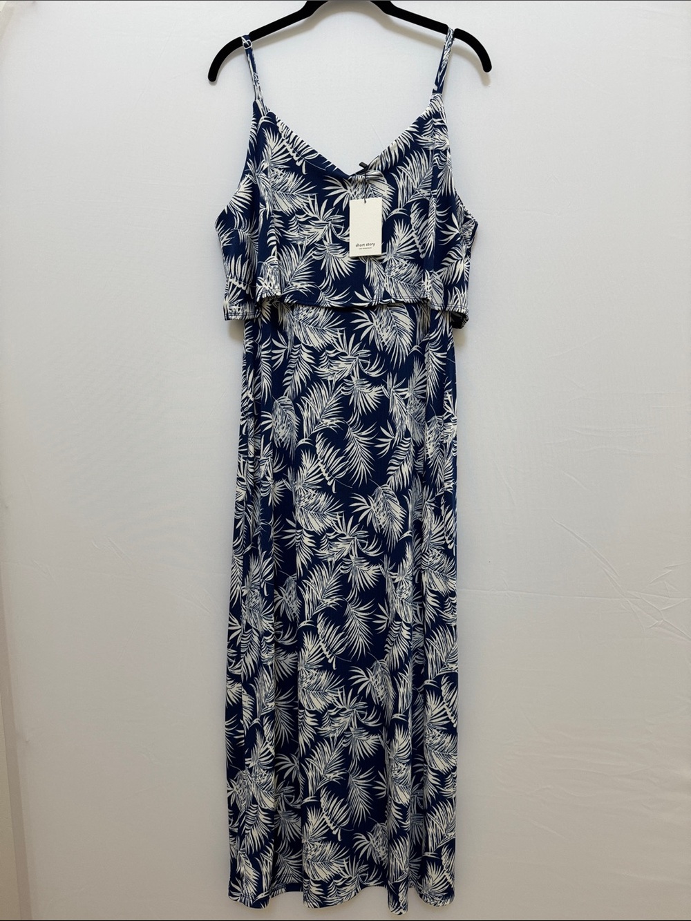 Muse Blue and White Palm-Print Maxi Dress
